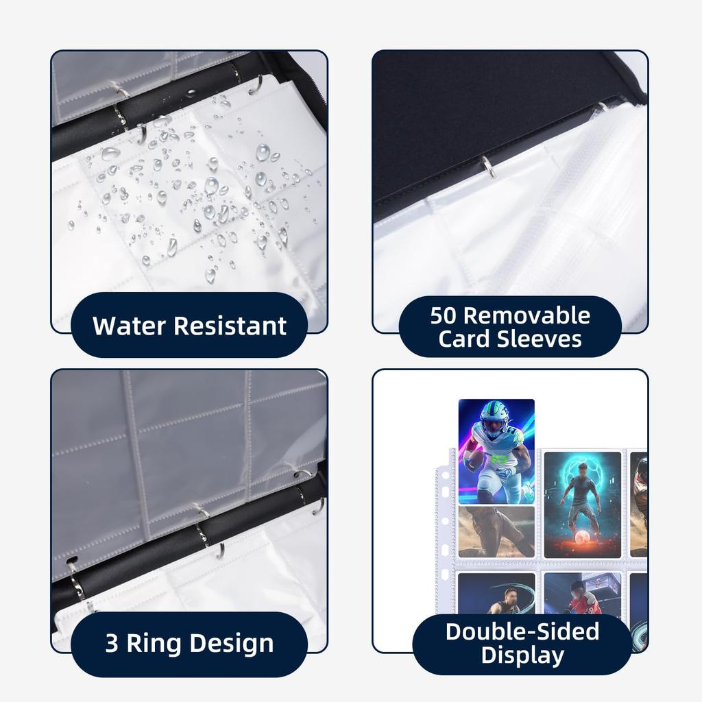 Папка-альбом для спортивных карточек, 900 карманов, 50 съемных листов для коллекционных карточек, папка на молнии, альбом для коллекционера, 3 кольца, бейсбол, футбол