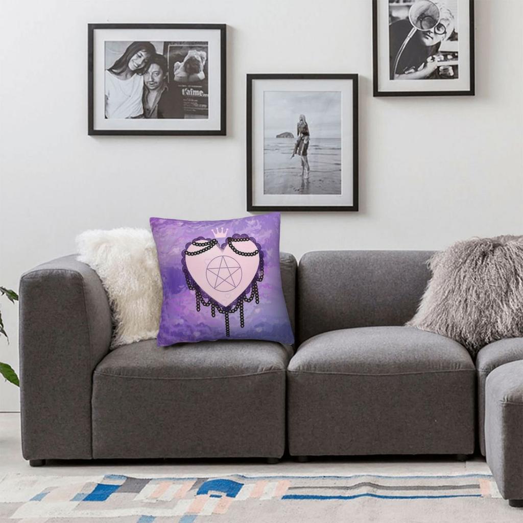 Pastel Witch Heart Square Pillowcase Polyester Linen Velvet Printed Zip Decor Pillow Case Room Cushion Case