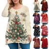 Women's Fashion Large Size Round Neck Long Sleeve Casual Christmas Print Loose Pullover Top