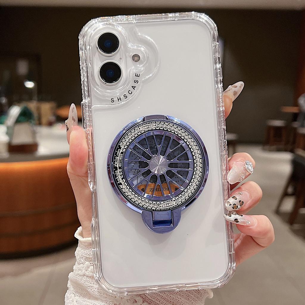 For iPhone 16 Clear Case Compatible with MagSafe Gyro Design PC + TPU Phone Cover with Kickstand