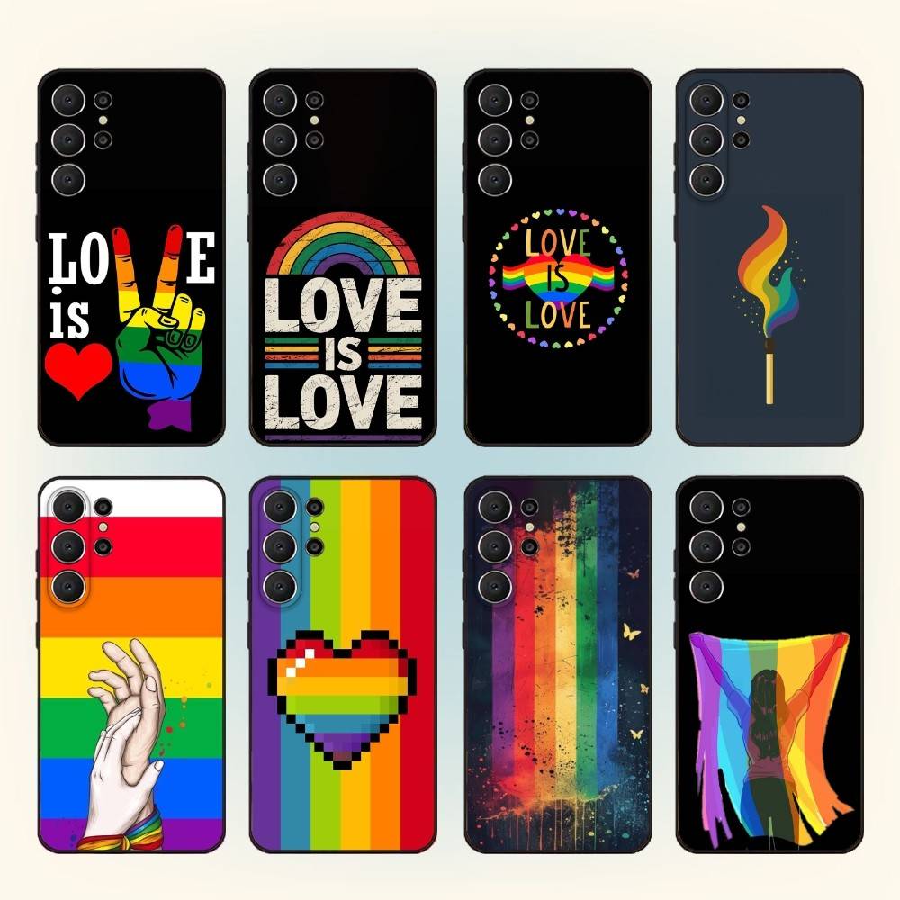 Love Is Love LGBT Rainbow Phone Case For Samsung S26,S25,24,23,22,30,21,10,9,Ultra,Plus,Lite,FE Soft Black Case
