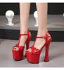 Летние туфли на высоком каблуке из лакированной кожи на платформе и каблуке 17,5 см, на платформе 8 см, пикантные модные босоножки на платформе с открытым носком