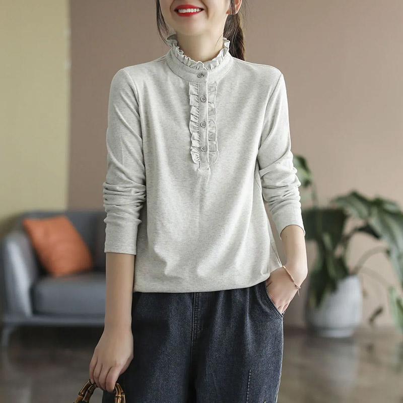 Свитшот для женщин, хлопковая свободная футболка большого размера с длинным рукавом, флисовая утолщенная удобная круглая горловина, повседневный пуловер, топ, свитшот