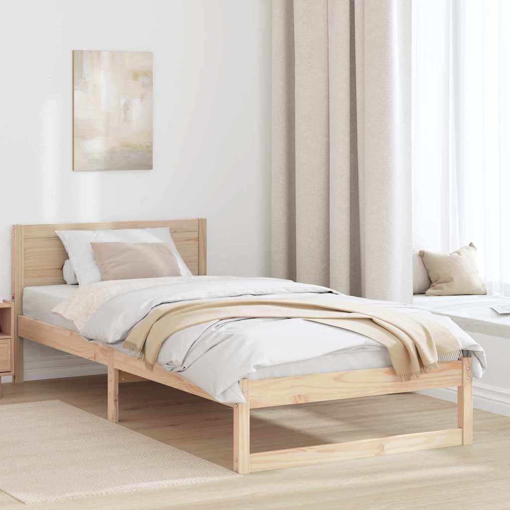Natural Wooden Bed Frame with Headboard 90 x 200 cm Solid Pine Wood
