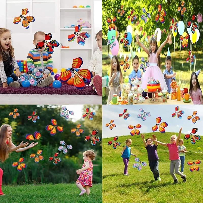 10PCS Random Color Magic Flying Butterfly - Wind Up Toy Bookmark Internet Celebrity Colorful Simulation Party Gift