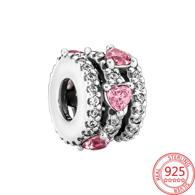 Подвеска из стерлингового серебра 925 пробы, романтическая розовая любовь, фиолетовый камень, подходящий для модного браслета для женщин, изготовление ювелирных изделий своими руками
