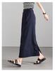 Double pleated high waisted split skirt 2026 summer thin commuting casual versatile mid length straight tube skirt