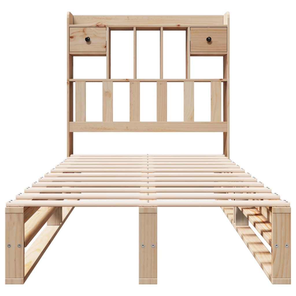 Solid Wood Bed with Shelf Without Mattress 90x200 cm Pine