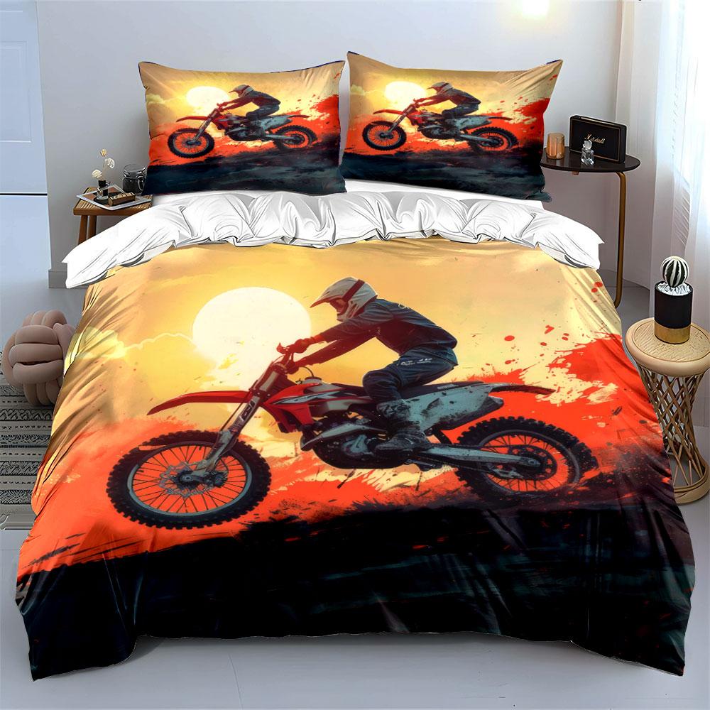 "Motorbike Adventure Gear Set" Soft Skin-Friendly Bedding Set Includes 1 Duvet Cover And 2 Pillowcase, Gift