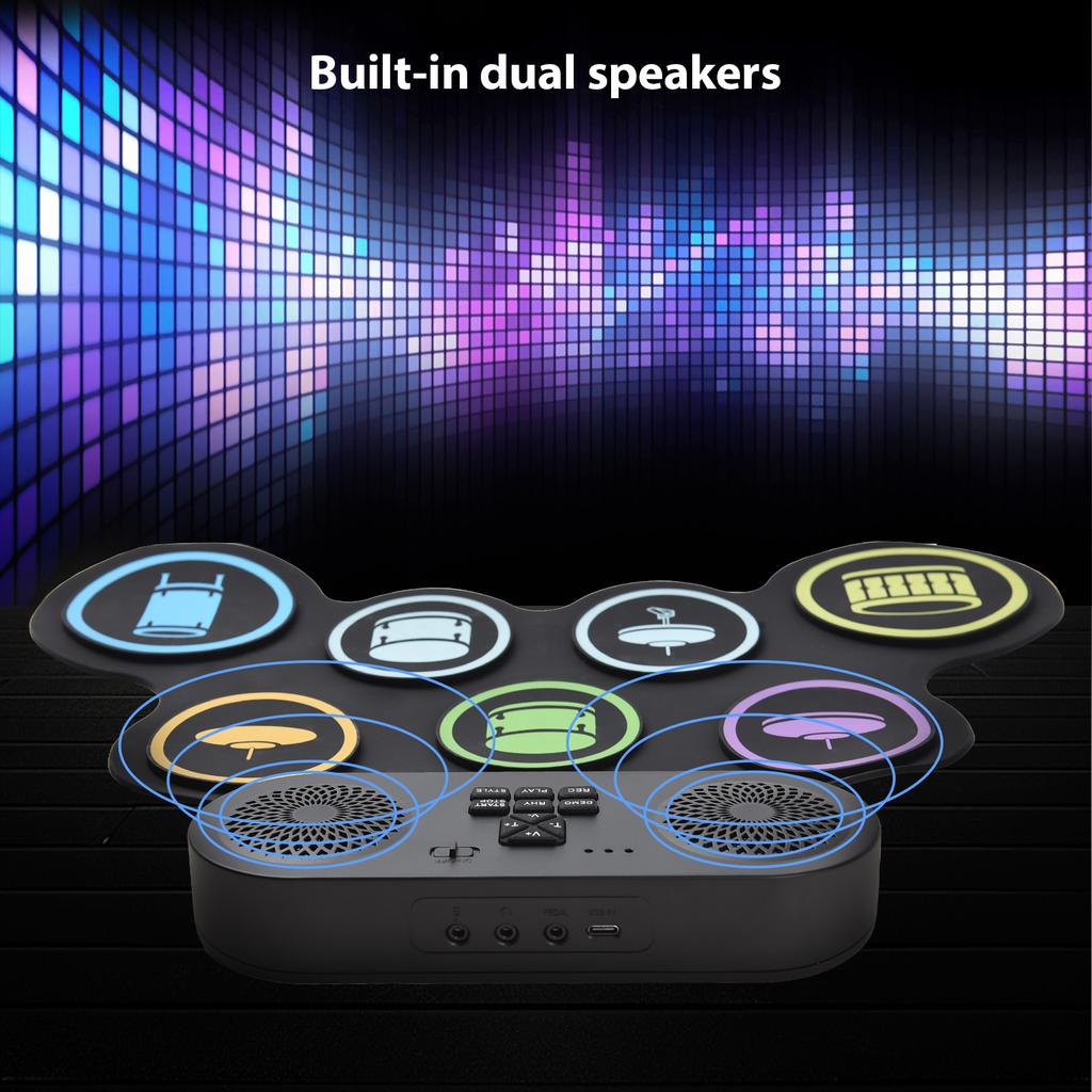 Electronic Drum Set with Speaker BT Hand Roll Drum Set 7 Pads Supports Various Audio Input 7 Drum