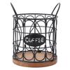 Coffee Pod Basket Decorative Round Wire Coffee Capsule Holder with Wooden Base for Cafe Kitchen