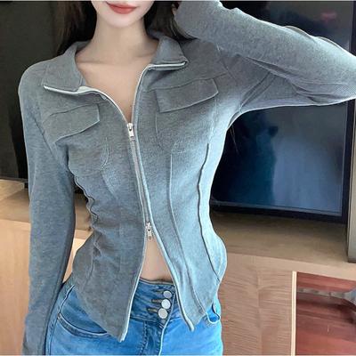 Американское серое пальто высокого класса для весны и осени для женщин с приталенным дизайном и узкий кардиган для горячей девушки pure desire короткий топ