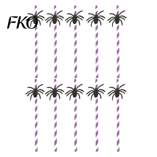Stiff Striped Paper Straws 10PCS Disposable Straws, with Halloween Theme Decorative Patterns, Odorless Party Accessories Drinking for Cocktails