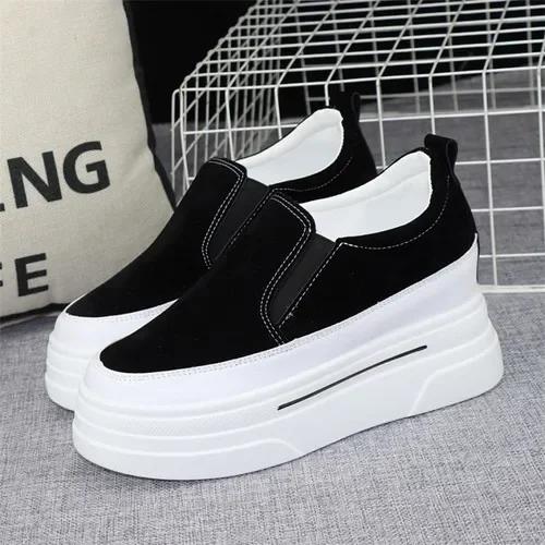 Fashion 2025 Spring 8cm Inner Heightening Women's Shoes Autumn New Fashion Lazy Shoes Slip-on Muffin Thick-soled Loafers Casual Shoes