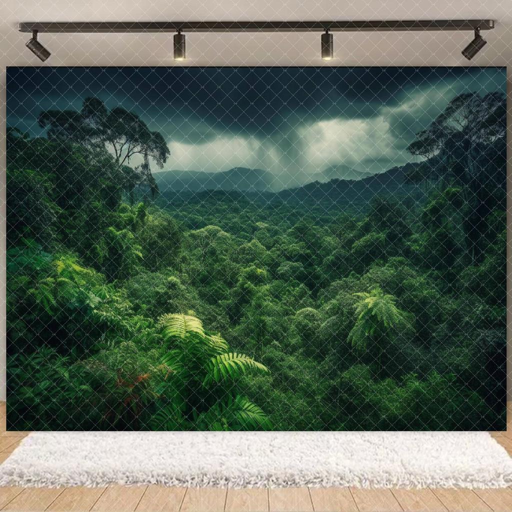 Tropical Jungle Wild Animal Backdrop Natural Green Forest Wall Hanging Tapestry Palm Trees Soaring Birds photography background