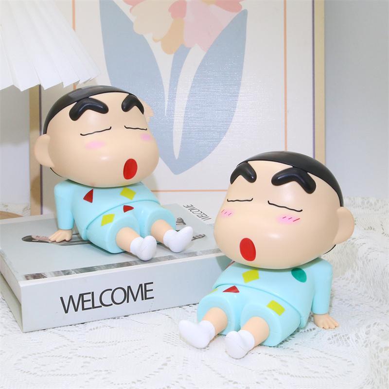 Crayon Shin-Chan Mobile Phone Kawaii Anime Desktop Ornaments Cartoon Watching Tv Phone Support Cute Doll Decorations Toy Gifts