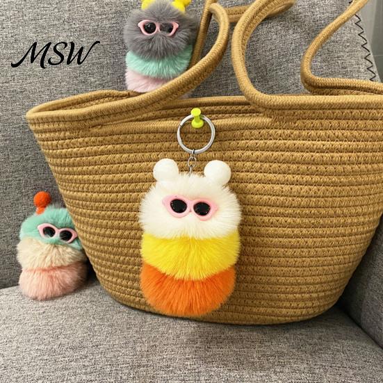 Backpack Decorative Accessory Plush Sunglasses Caterpillar Keychain, Soft Purse Stuffed Keyring Bag Charm, Colorful Pendant Decor