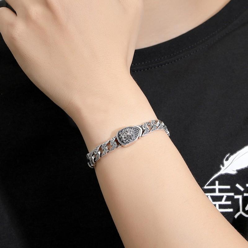 New Tang Grass Pattern Lion King Cuban Bracelet for Men, High End, Couple's Gift for Women