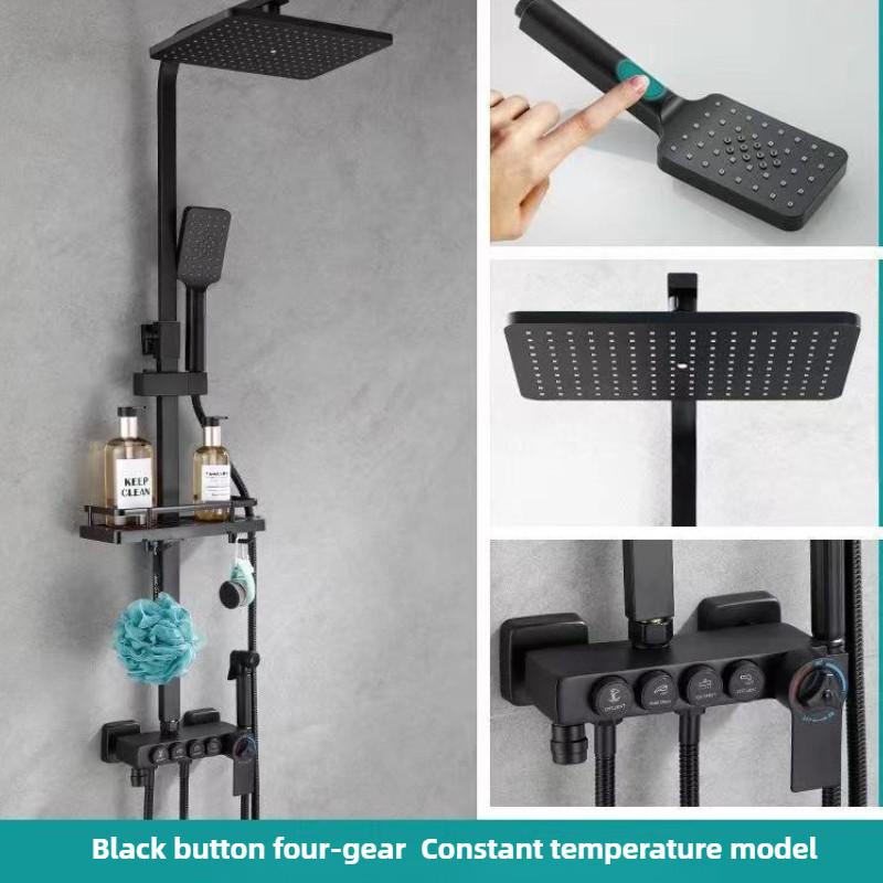 Черный цифровой дисплей Напорная душевая лейка Бытовая ванная комната Термостатический тропический душ Кнопочная душевая лейка Набор