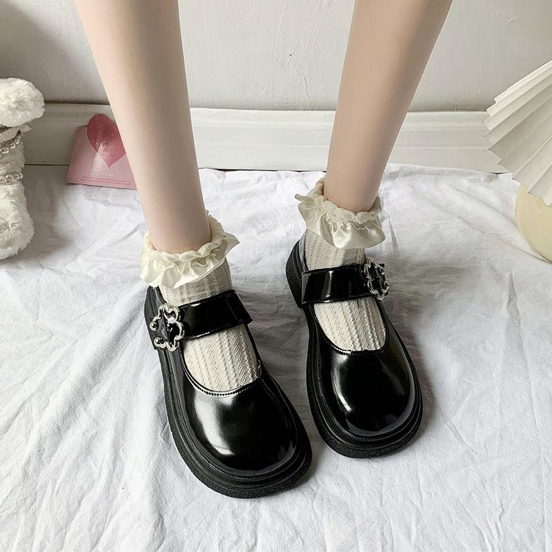 Women's Shoes Round Toe Japanese Style Lolita Female Footwear Off White Gothic Loafers Cute Mary Jane Kawaii With Stylish