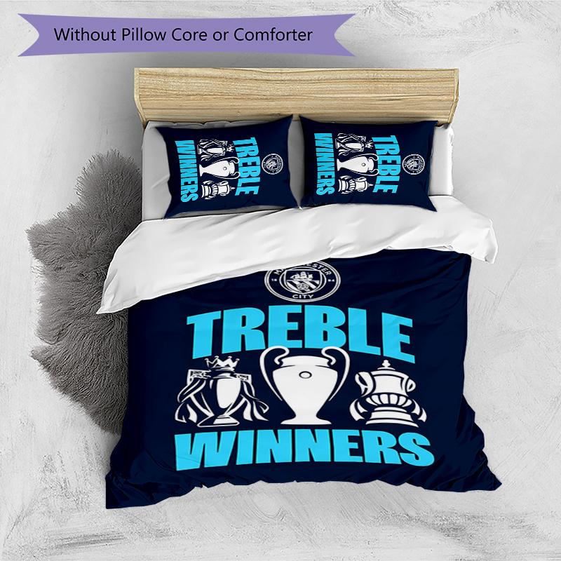 3pcs Manchester City Football Club pattern bedding set duvet cover set includes duvet cover &pillowcases,perfect all season bedroom decoration&gift