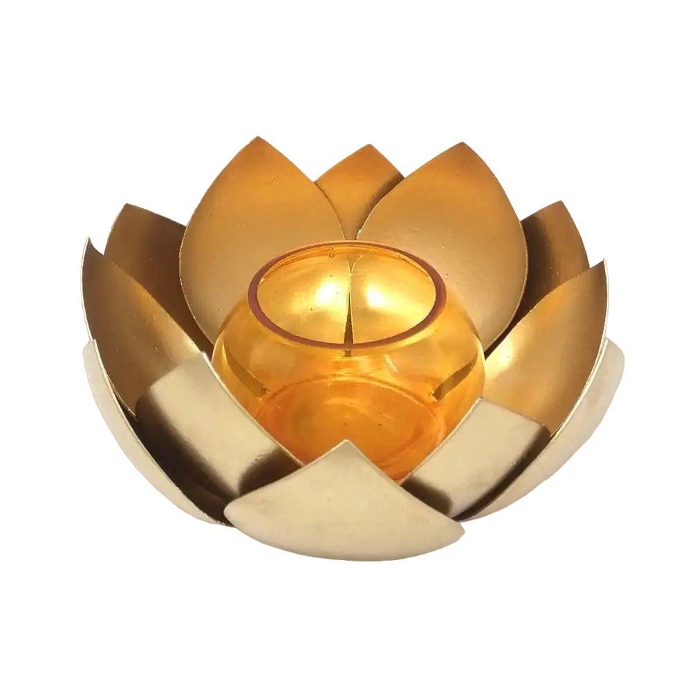 Orange Candlestick In the Shape of a Lotus, Lotus Tea Light Holder Orange, Isha Life