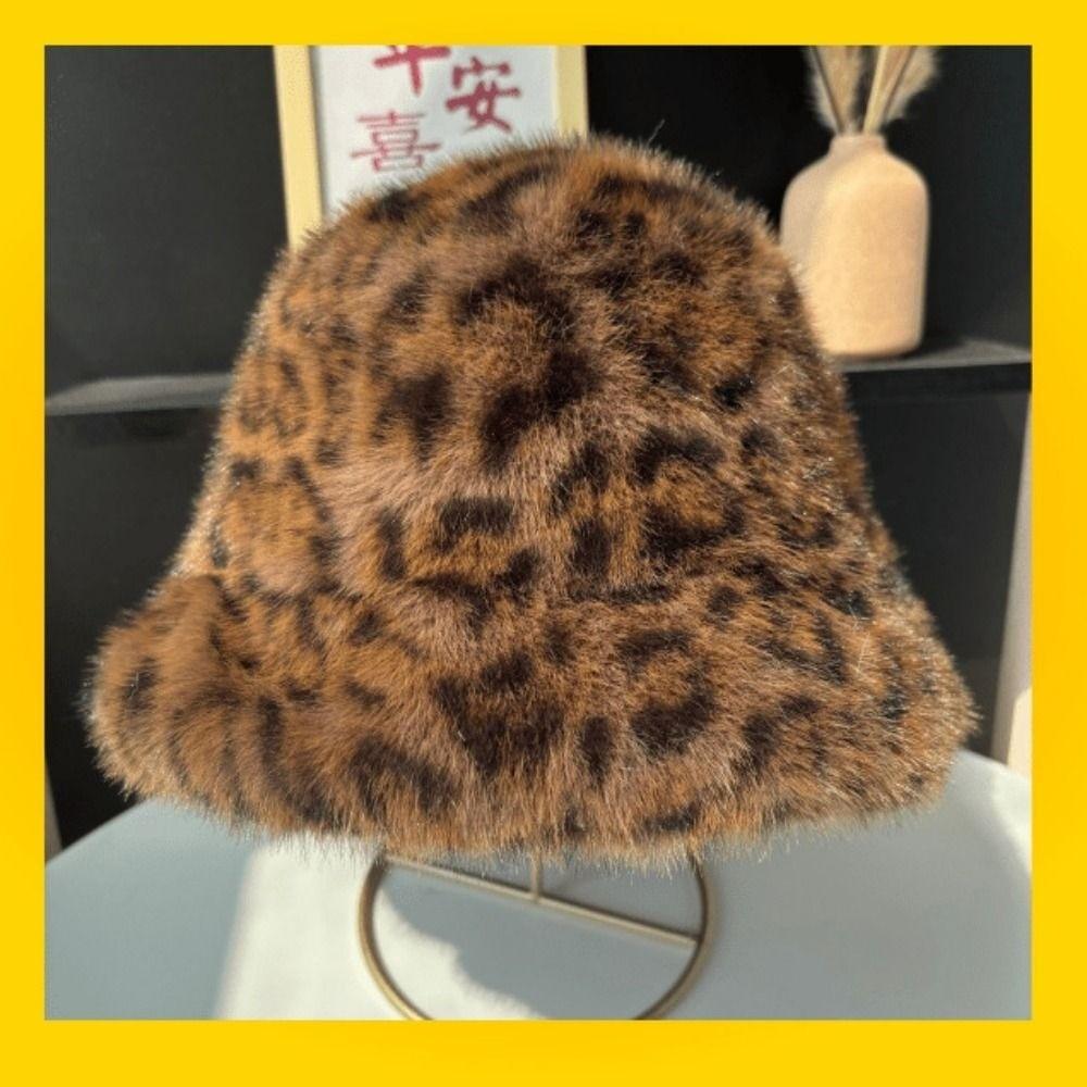 Retro Leopard Print Fisherman's Hat Leopard Print Autumn Winter Warm Hat for Daily Wear