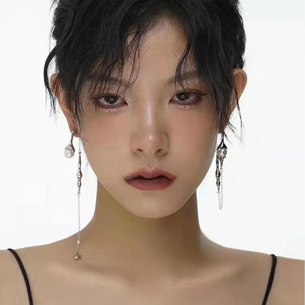 2024 Statement Fashion Ladies Asymmetric Pearl Long Tassel Earrings Korean Style A Two-wear Drop Chain Jewelry Accessories