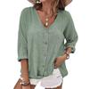 Женская однотонная свободная повседневная рубашка с V-образным вырезом и пуговицами, топ с длинным рукавом