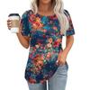 Women's Fashionable Casual Short Sleeve Button Floral Print Round Neck Pullover Top