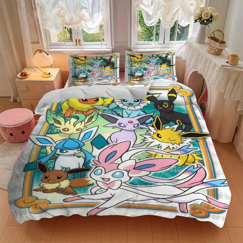 3Pcs Eevee Evolution Fantasy Bedding Set Quilt Cover Pillowcase Home Christmas Xmas Halloween Gift 1 Duvet Cover 2 Pillowcase Em92842