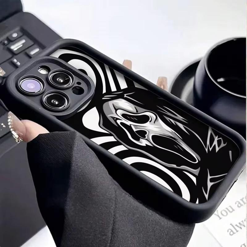 Модный Чехол Для Телефона С Принтом Черепа Для iPhone 16 15 14 13 12 11 Pro Max XS X XR 7 8 SE Утолщенный Силиконовый Мягкий Задний Чехол