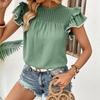 Women's Fashion Casual Solid Color Print Short Sleeve O-Neck Blouses & Shirts