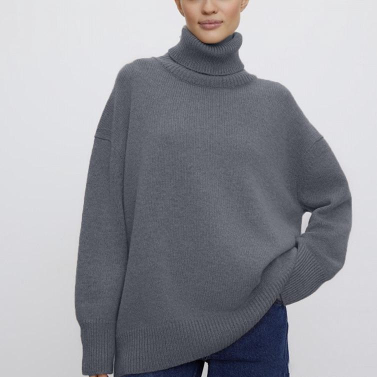 Autumn and Winter High Neck Loose Knitted Top Solid Color Casual Long Sleeve Knitted Sweater
