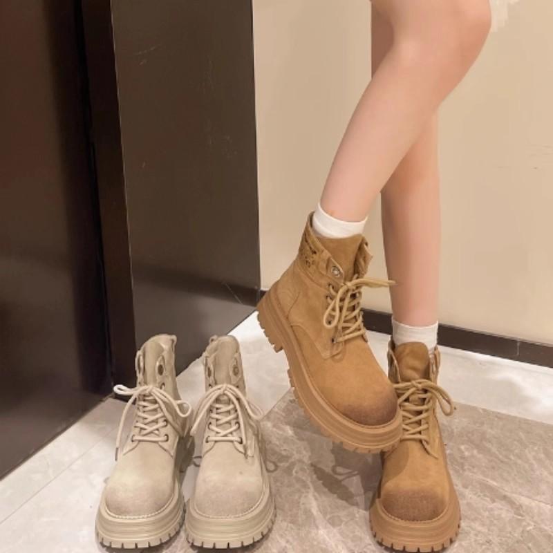 Thick-soled Martin Boots Women's Shoes 2025 Spring and Autumn New Non-slip Rhubarb Boots Women's British Height-increasing Outdoor Tooling Short Boots