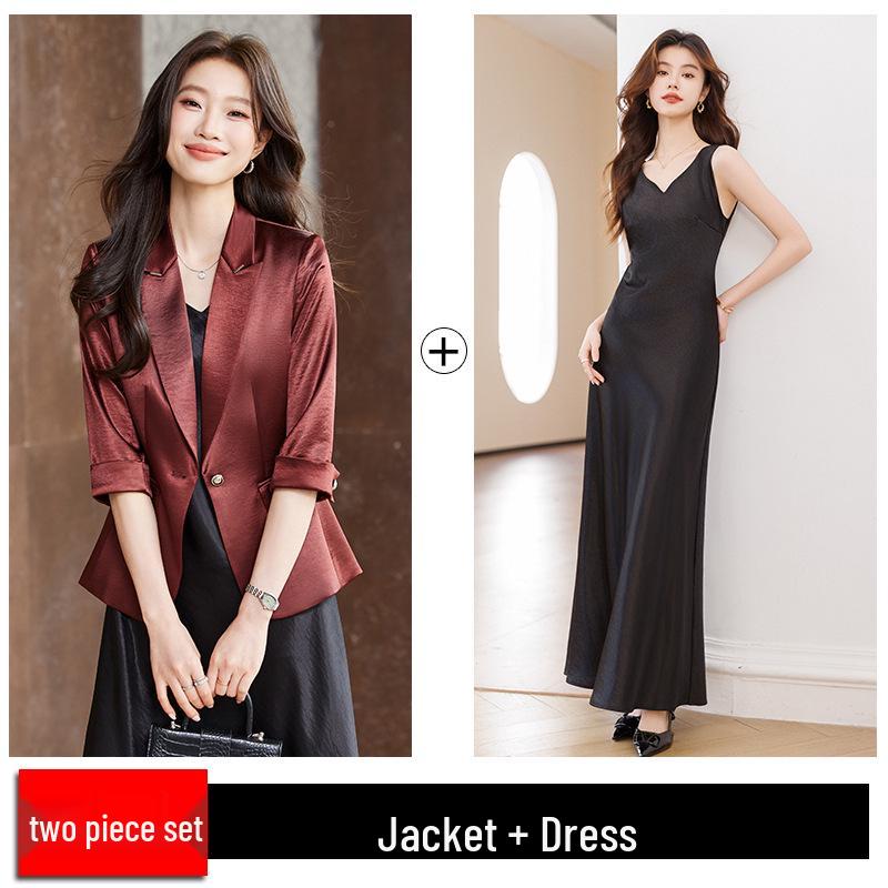 Женский костюм-двойка (блейзер и платье) из ацетатного сатина, для миниатюрных, - Коллекция Весна 2026