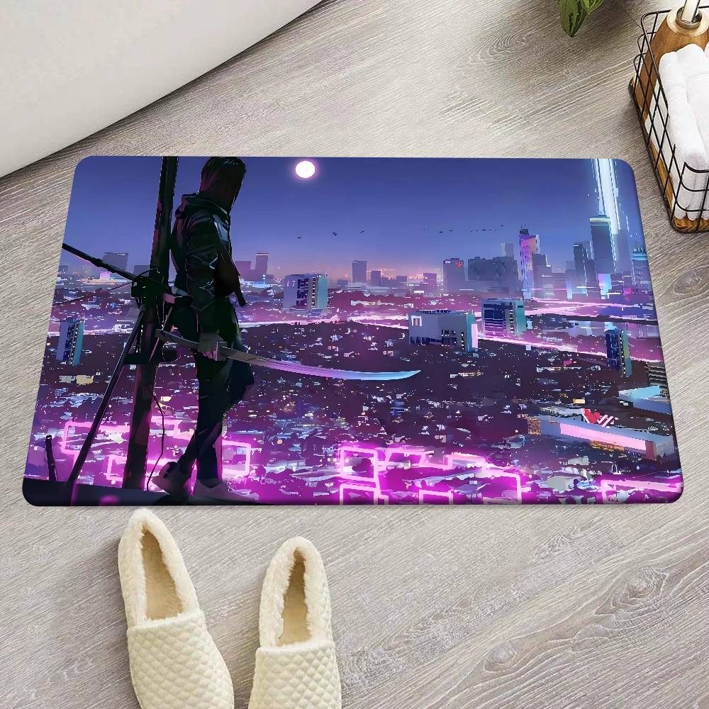 C-Киберпанк S-СамурайS Коврик для входной двери Моющийся Нескользящий Коврик для зоны гостиной, дивана, кресел Кухонный приветственный коврик