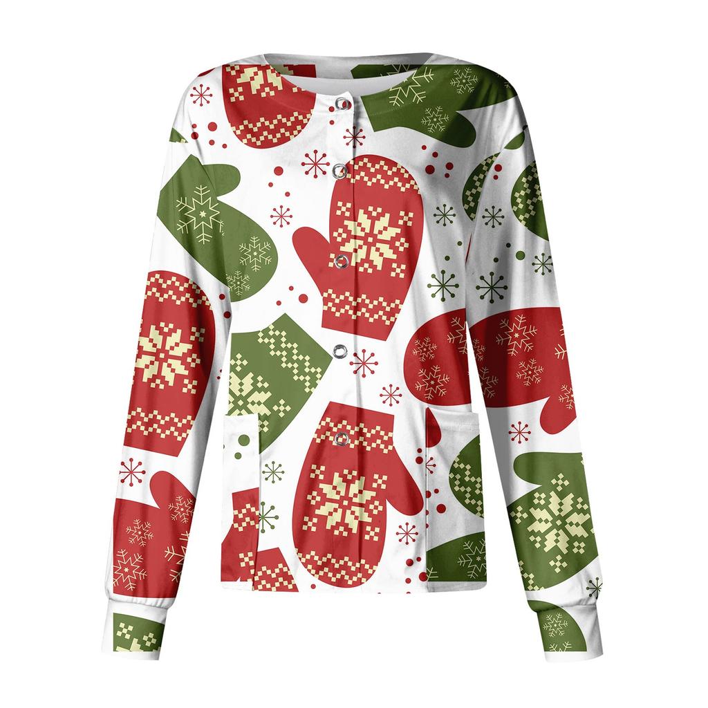 Women's Casual Long Sleeve Single Breasted Christmas Printed Dry-nurse Top