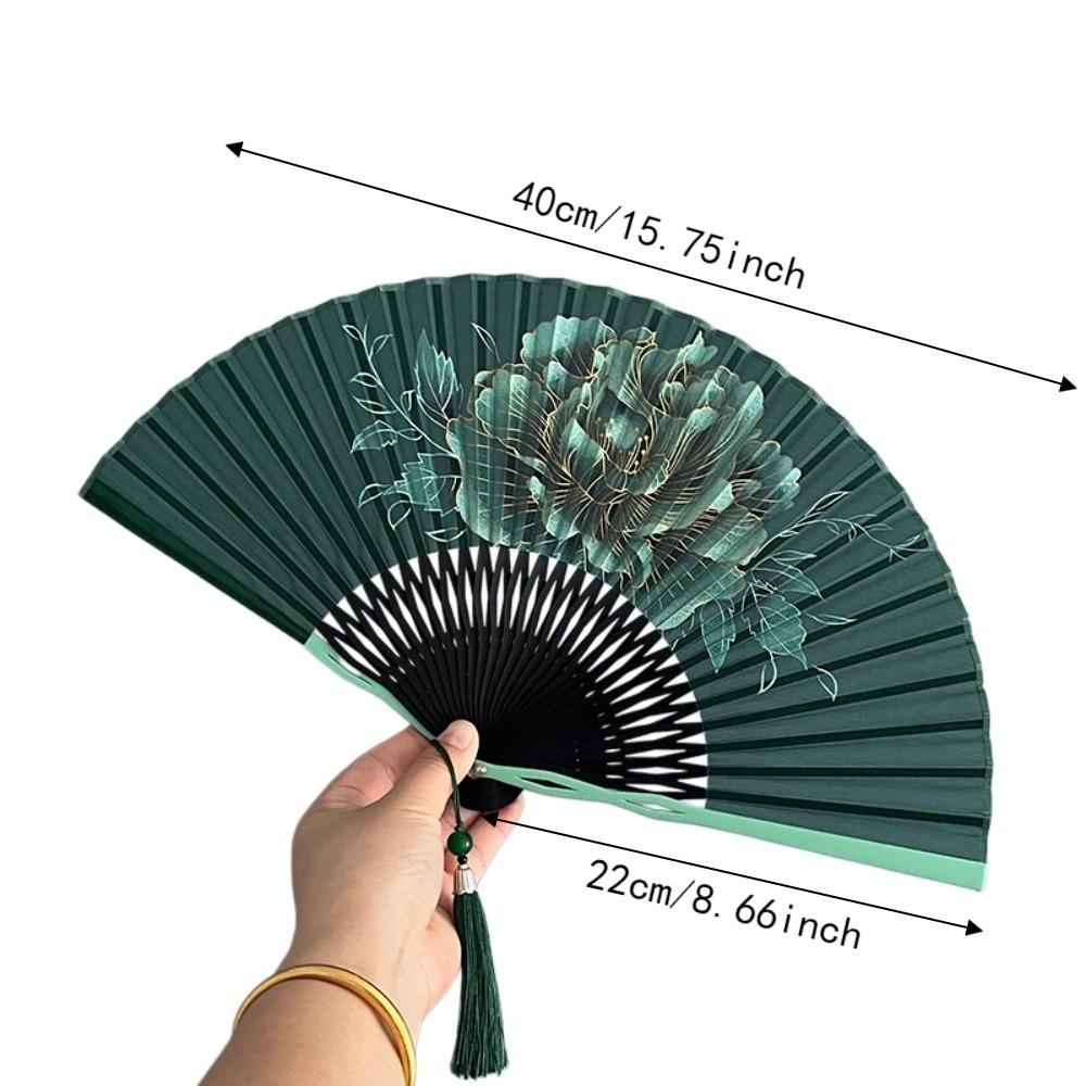 Bamboo Frame Folding Hand Fan Peony Flower Dance Fan Gentle Design Retro Handheld Fan Gift Giving