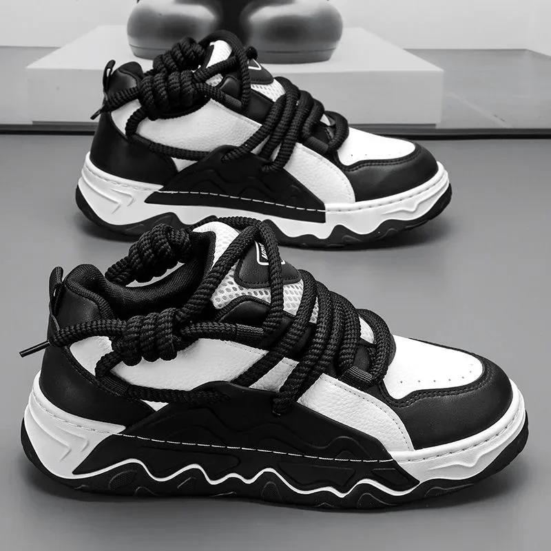 Мужская обувь Корейская версия Спортивная обувь Модная на толстой подошве Студенческая на шнуровке На плоской подошве Противоскользящая Комфортная Обувь для скейтборда