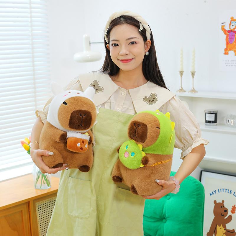 Лягушка динозавр шляпа кепка капибара кукла белый кролик чашка молочного чая капибара плюшевая игрушка подушка для обнимания