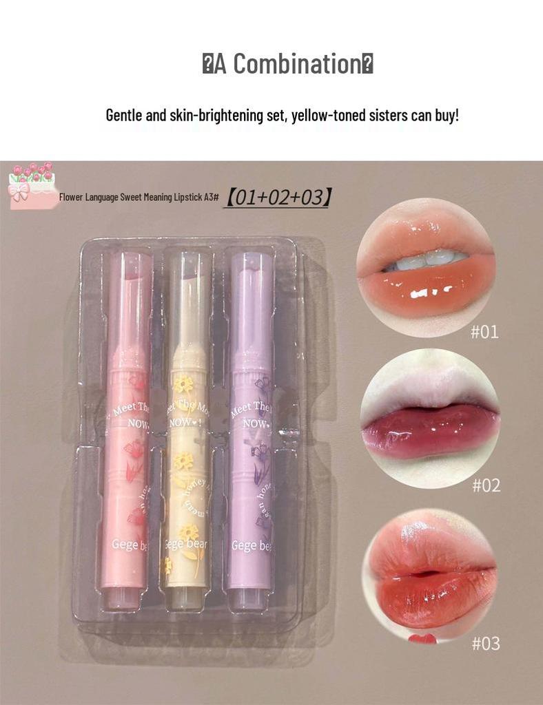 Набор помад Gege Bear: Увлажняющий, глянцевый желеобразный финиш с цветочными оттенками для девчачьего образа