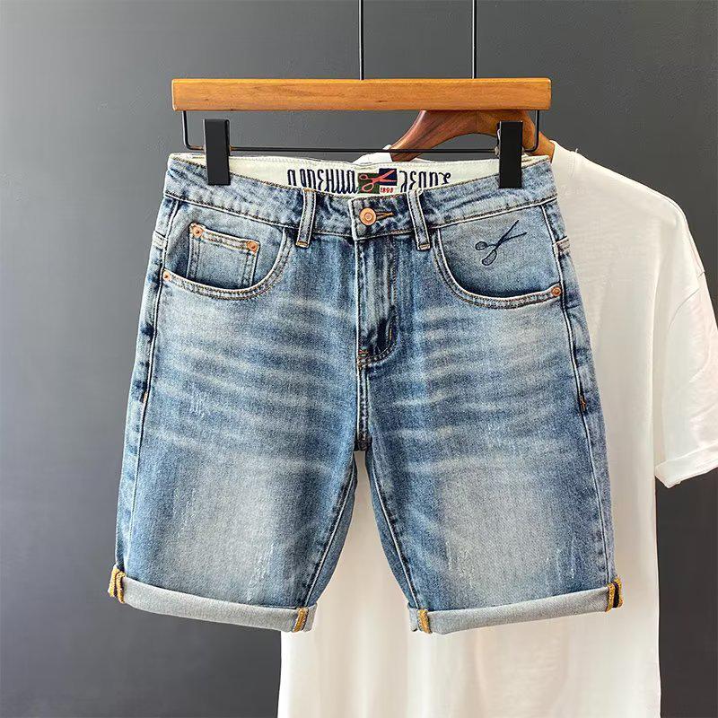 Men's Korean Style Blue Washed Cotton Casual Shorts - Versatile Special Offer