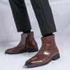 Men's Leather Boots Large Size Autumn and Winter New High-top Leather Shoes Fashion Trend Side Zipper Pointed Short Boots Can Be