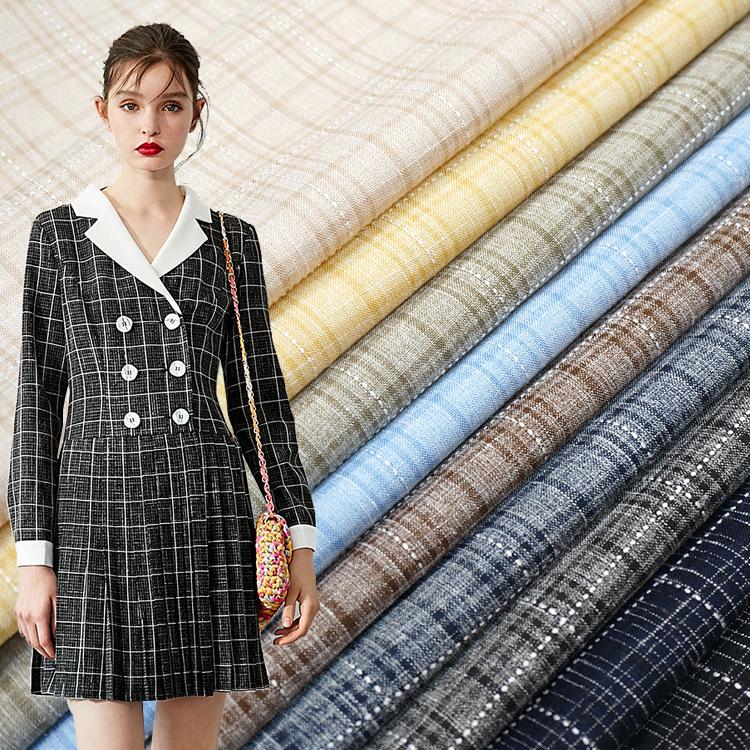 Plaid Yarn-Dyed Stretch Polyester Fabric for Women's Spring/Autumn Suits, Shirts, and Dresses.