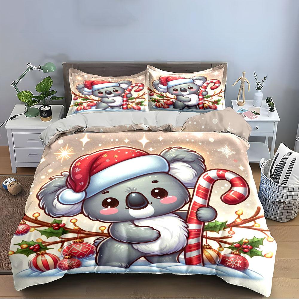 Christmas Koala Candy Cane Set Bedding Duvet Cover Set Duvet Cover Pillowcases (1 * Duvet Cover 2 * Pillowcases, without duvet insert)