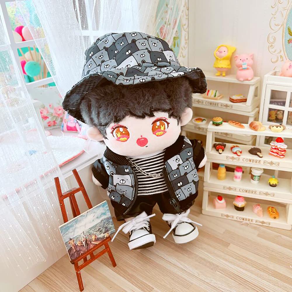 Niannyyhouse 20cm Doll Cotton Doll Bear Print Hat Striped Leather Doll Baby Dress For Stuffed Toys Clothes, Clothes, Coat, T-Shirt, Pants, Clothes,