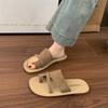 2025 Summer New Korean Retro Toe Slippers Women's Wear Niche Flat-bottomed Soft-soled Beach Sandals
