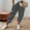 Fashion Cotton Linen Loose Casual Pants Women Plus Size Pocket Elastic Waist Wide Leg Pants Woman Solid Vintage Simple Office Ladies Trousers 24539