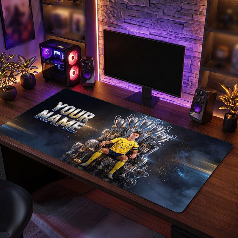Cristiano Ronaldo Custom Large Mouse Pad, Personalized Name Text Print, Football Logo Non‑Slip Desk Mat Gaming Gift